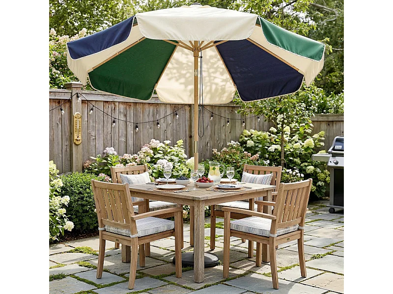Parasol Elric rétro effet bois ambiance jardin crème vert foncé 226 cm