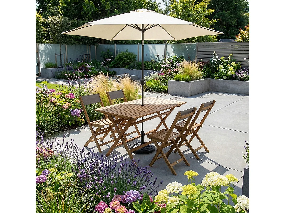 Rundes 3-Meter-Garten-Sonnenschirm mit Kurbel - Ecrù
