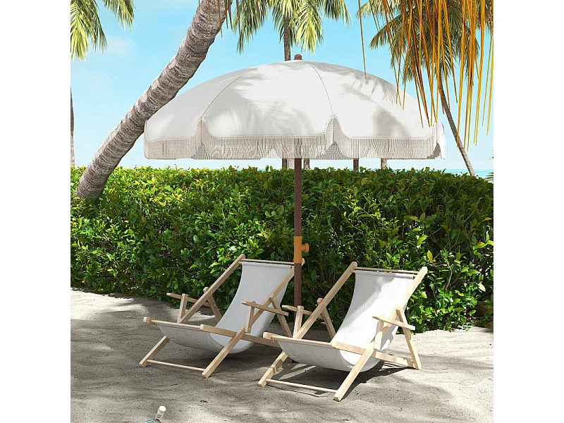 Parasol Urarte Bohème Franges UV40+ Extérieur Plage Jardin Crème