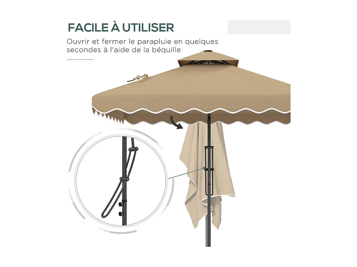 Parasol Cerfonval déporté carré élégant stabilité kaki terrasse jardin 243x243cm