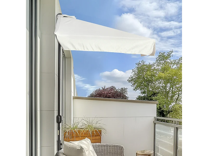 Parasol Terradillos Demi-Carré Balcon Résistant UV Crème Mât Démontable 2,3x1,3m