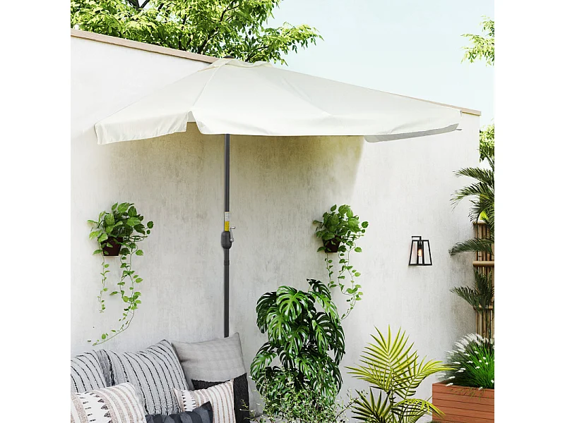 Parasol Terradillos Demi-Carré Balcon Résistant UV Crème Mât Démontable 2,3x1,3m