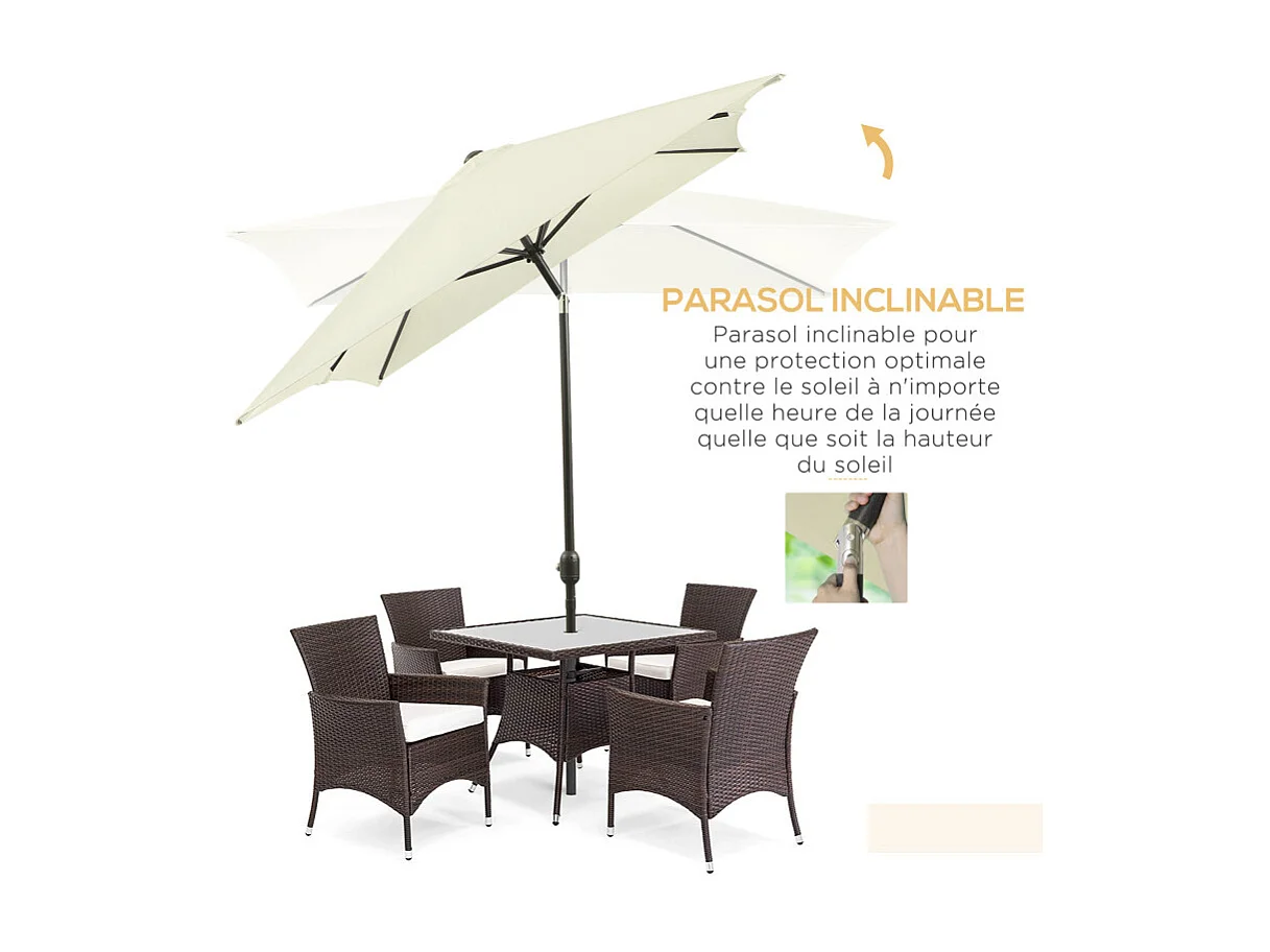 Parasol Osmond rectangulaire inclinable protection UV crème 295x195 cm