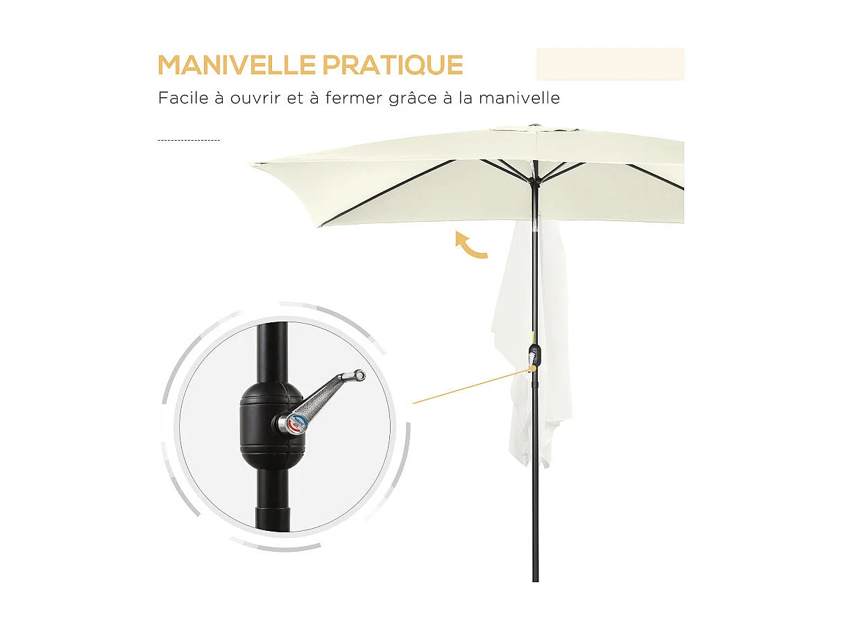 Parasol Osmond rectangulaire inclinable protection UV crème 295x195 cm