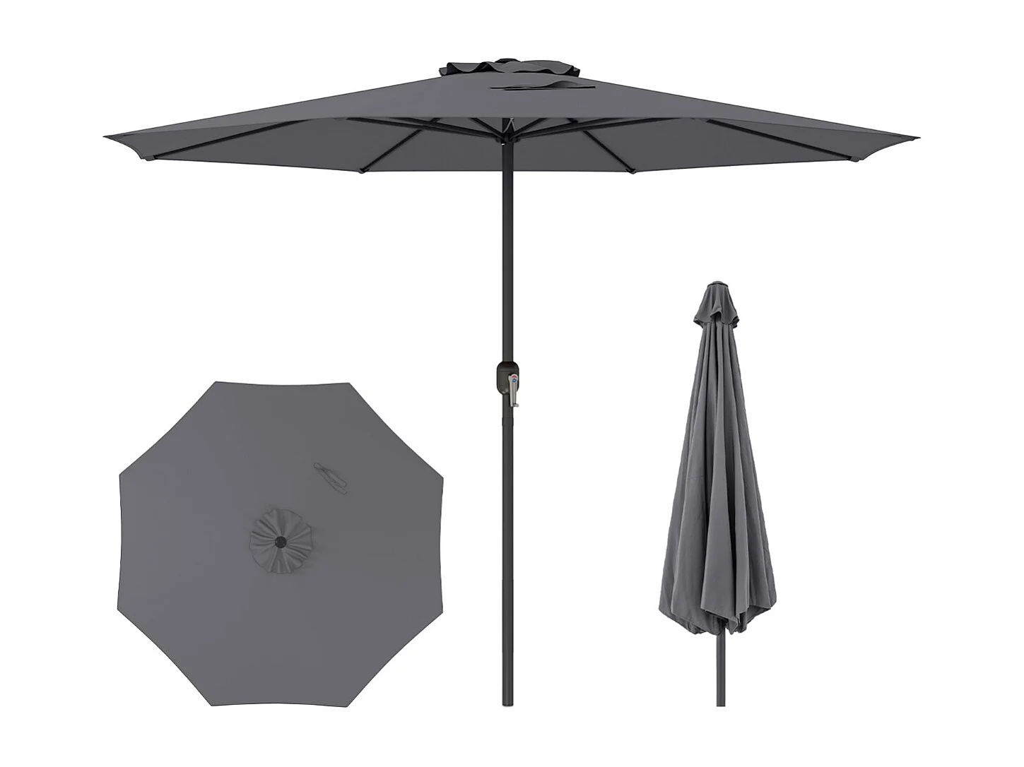 Sonnenschirm 350 cm großer Gartenschirm mit Kurbel Terrassenschirm mit 8 Rippen Grau