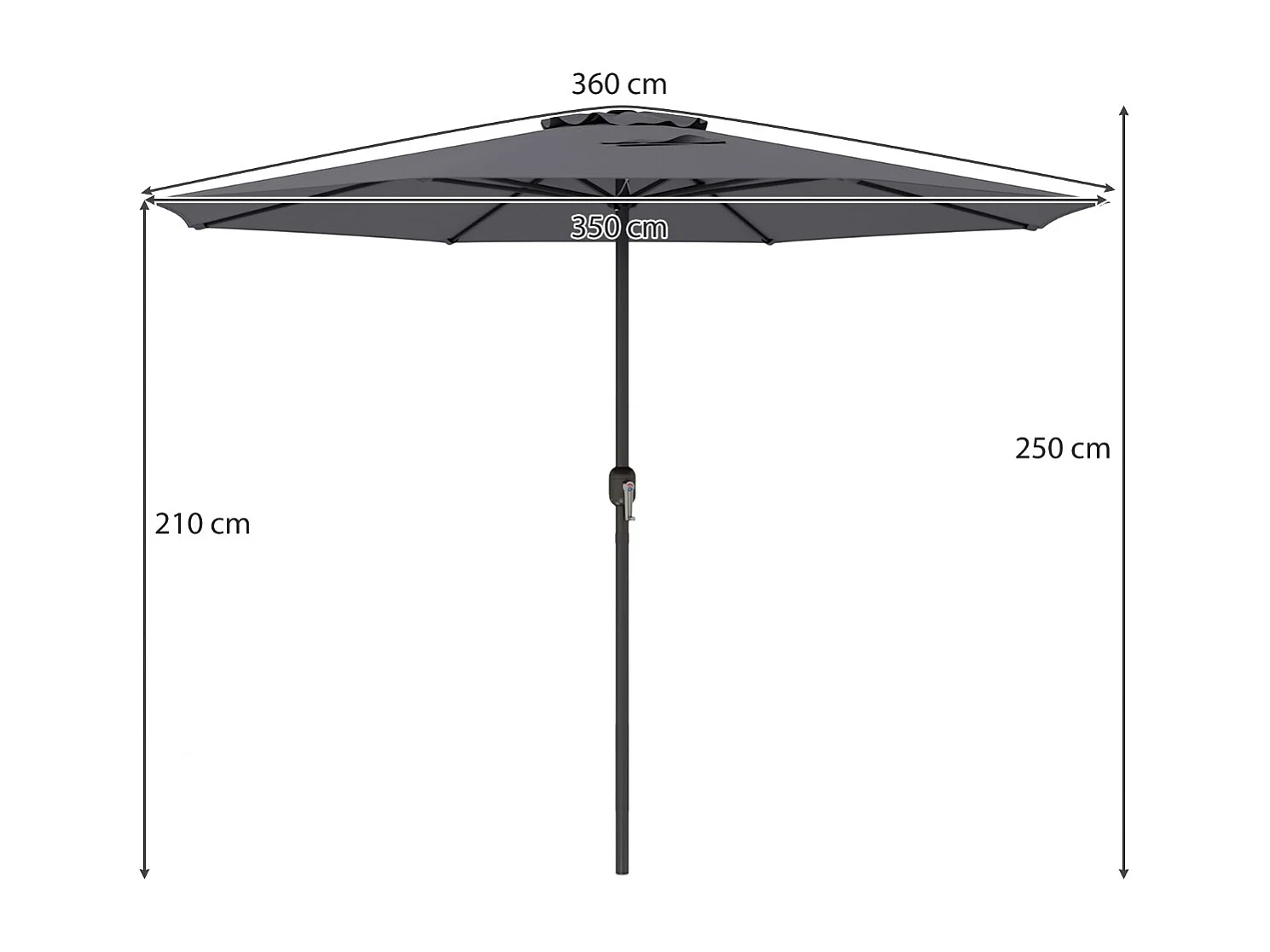 Sonnenschirm 350 cm großer Gartenschirm mit Kurbel Terrassenschirm mit 8 Rippen Grau