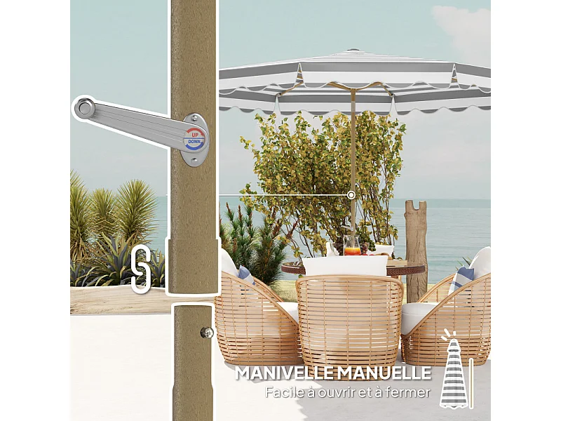 Parasol Sigismondo inclinable octogonal 270x240 cm gris taupe protection UV50+ élégant