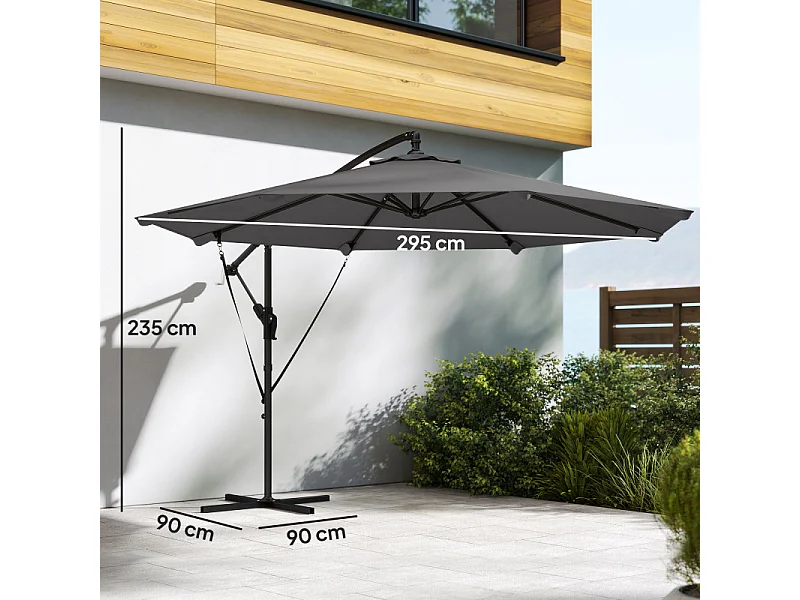 Parasol Underwood déporté inclinable 295 cm gris anthracite résistant