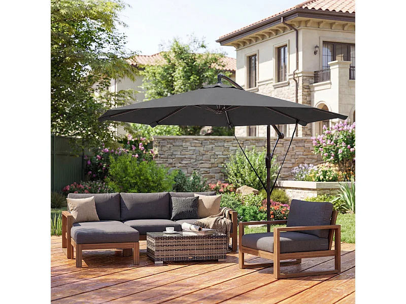 Parasol Underwood déporté inclinable 295 cm gris anthracite résistant