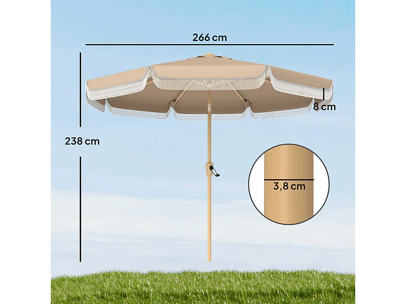 Parasol Elmgate Jardin Inclinable Franges Protection UV Kaki 266 cm