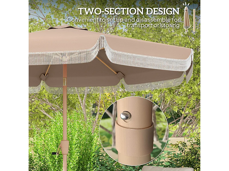 Parasol Elmgate Jardin Inclinable Franges Protection UV Kaki 266 cm