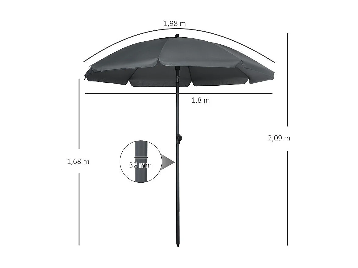 Parasol Cerneval inclinable octogonal 180x209 cm acier polyester gris UV50+ jardin terrasse