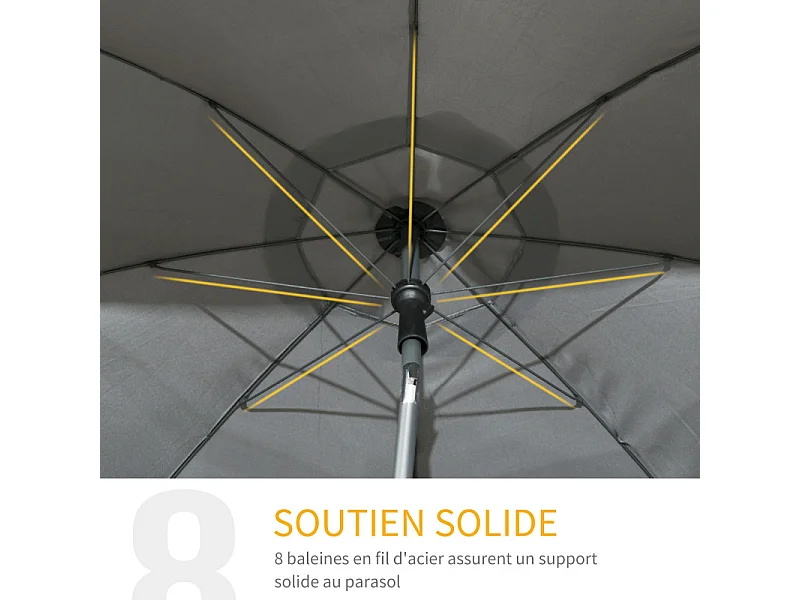 Parasol Cerneval inclinable octogonal 180x209 cm acier polyester gris UV50+ jardin terrasse