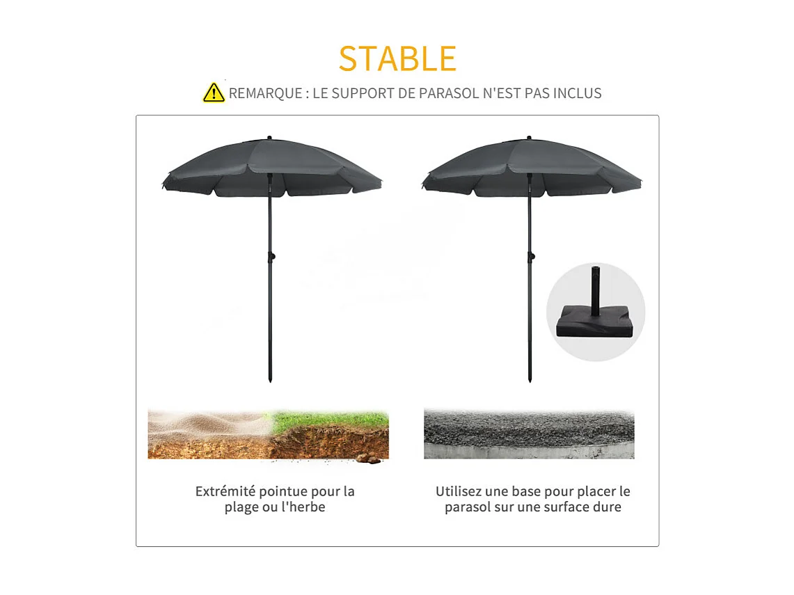 Parasol Cerneval inclinable octogonal 180x209 cm acier polyester gris UV50+ jardin terrasse