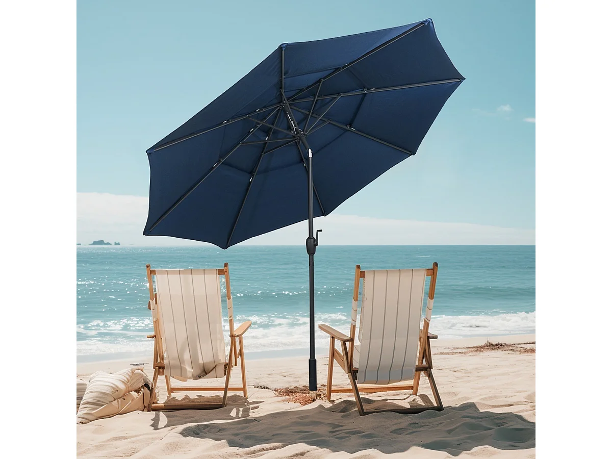 Sonnenschirm windfest stabil 300 cm Gartenschirm mit Kurbel beidseitig um 30° knickbar Marineblau