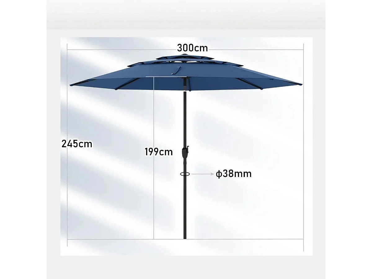 Sonnenschirm windfest stabil 300 cm Gartenschirm mit Kurbel beidseitig um 30° knickbar Marineblau