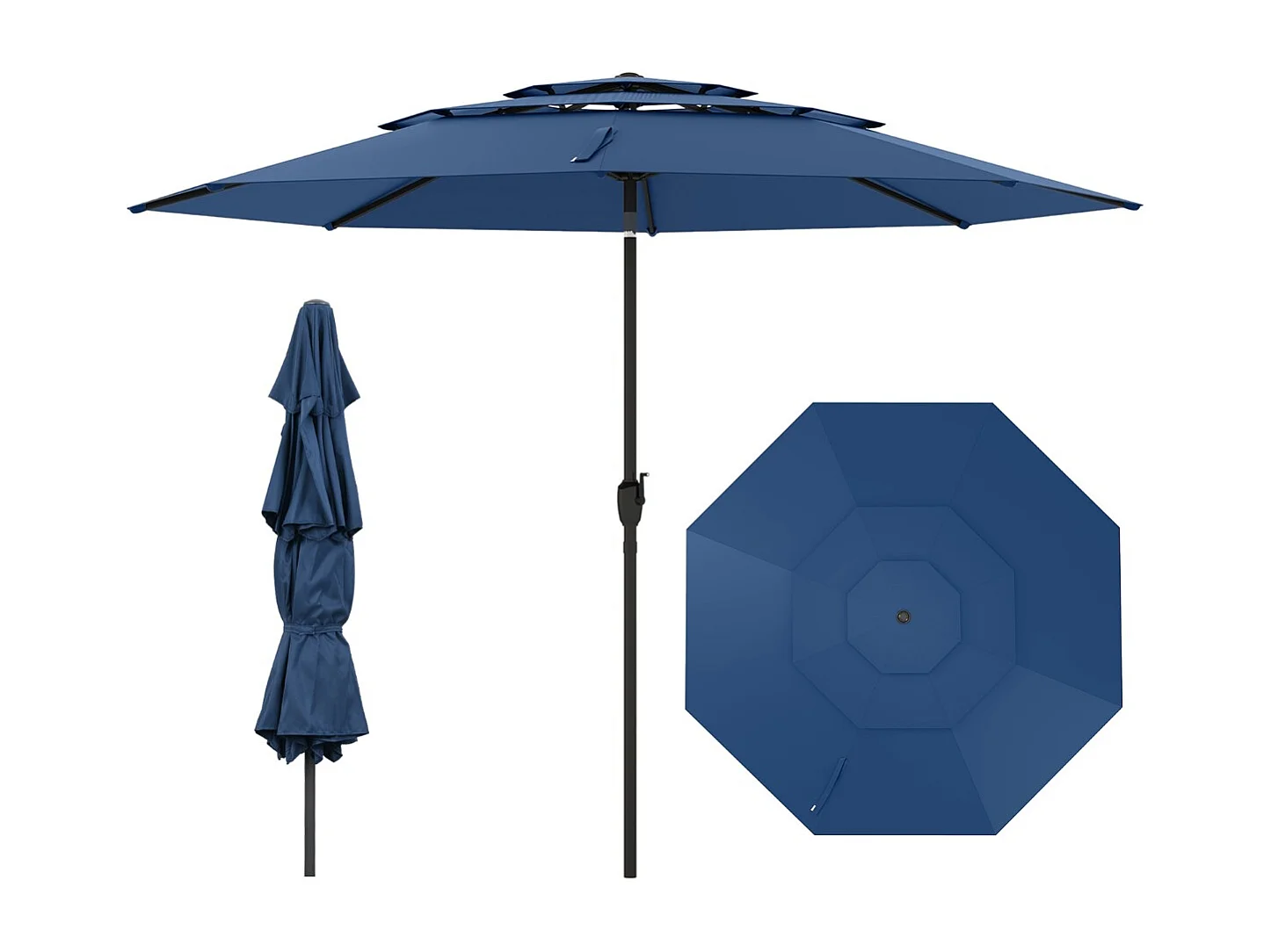 Sonnenschirm windfest stabil 300 cm Gartenschirm mit Kurbel beidseitig um 30° knickbar Marineblau