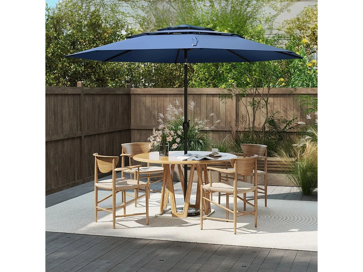 Sonnenschirm windfest stabil 300 cm Gartenschirm mit Kurbel beidseitig um 30° knickbar Marineblau