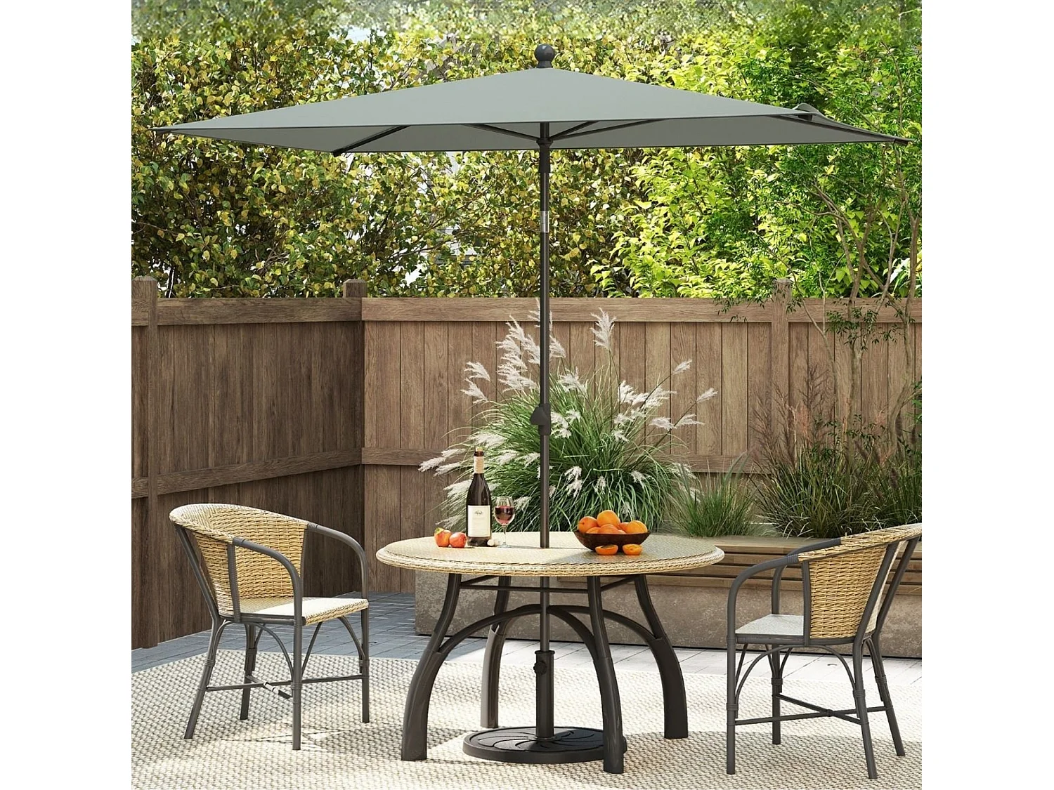 Sonnenschirm Balkon 210 x 140 cm Balkonschirm rechteckig Gartenschirm beidseitig um 30° knickbar Grau