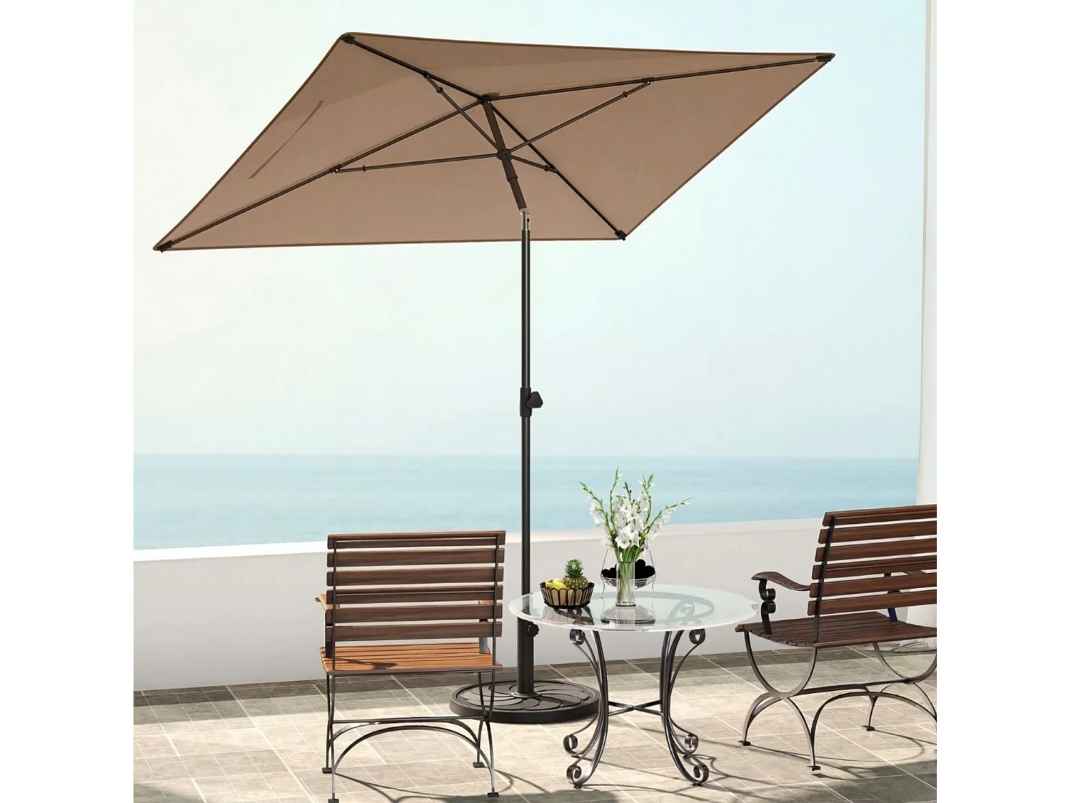 Balkon Sonnenschirm Beidseitig um 30° Knickbar Gartenschirm Rechteckiger Balkonschirm Braun