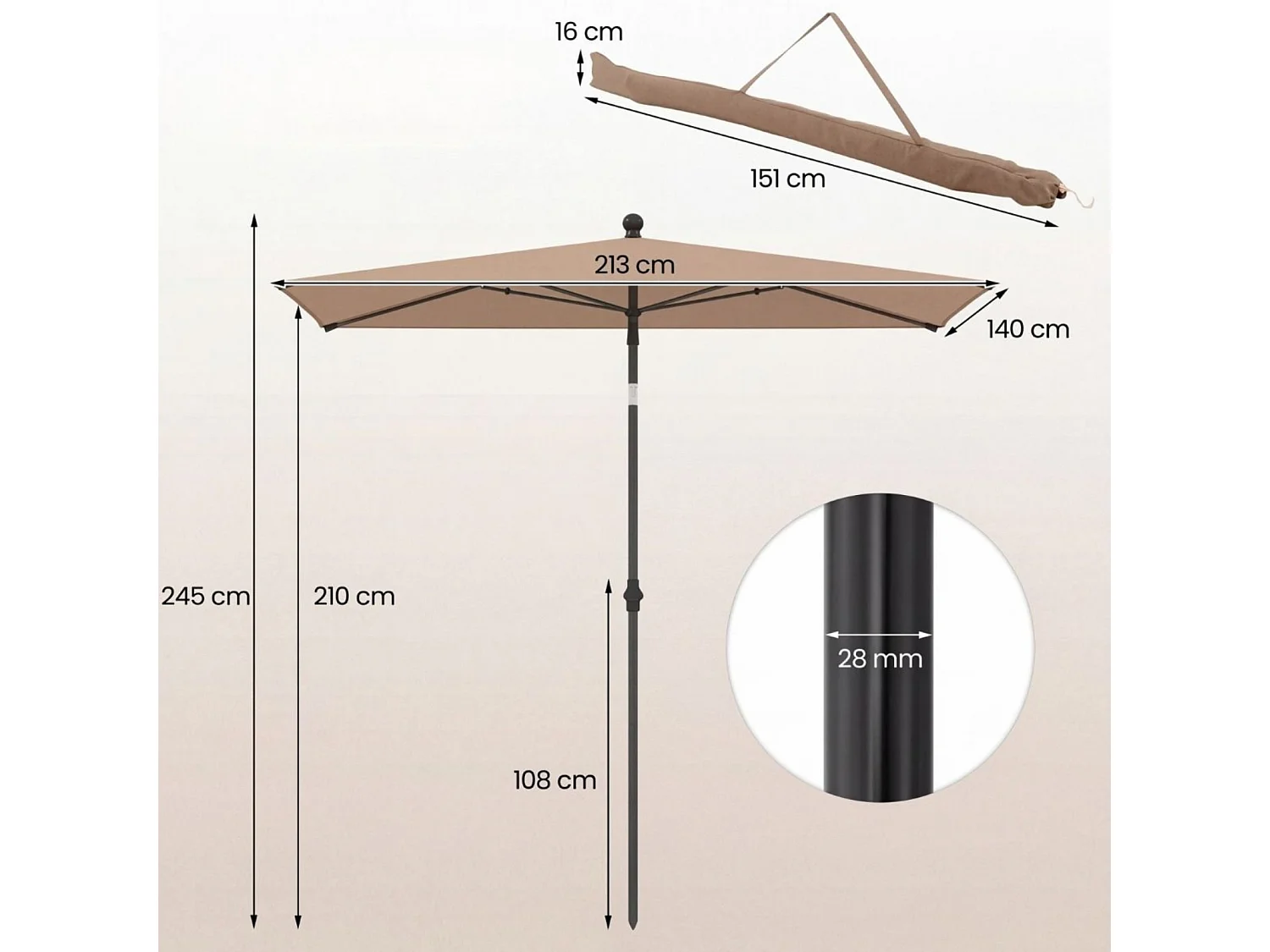 Balkon Sonnenschirm Beidseitig um 30° Knickbar Gartenschirm Rechteckiger Balkonschirm Braun