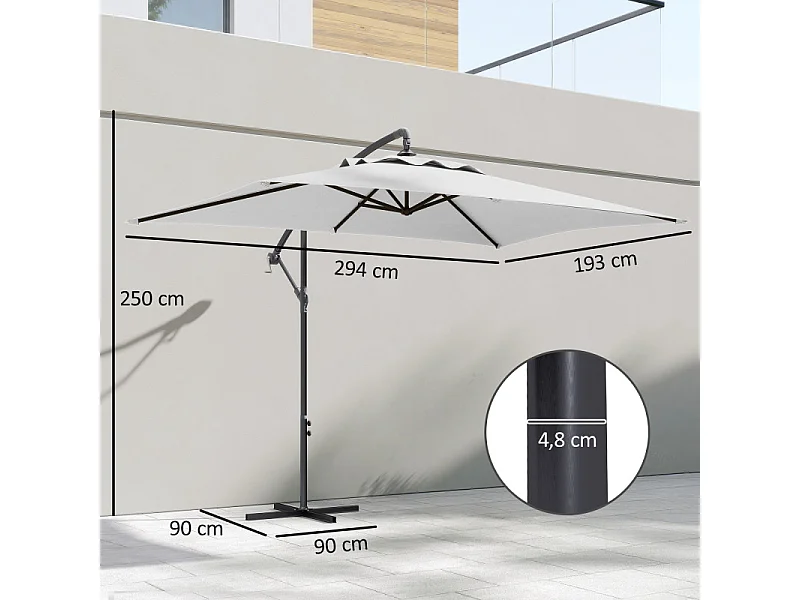 Parasol Dietwald Déporté Rectangulaire Extérieur Résistant Crème 294x193 cm