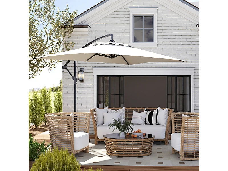 Parasol Dietwald Déporté Rectangulaire Extérieur Résistant Crème 294x193 cm