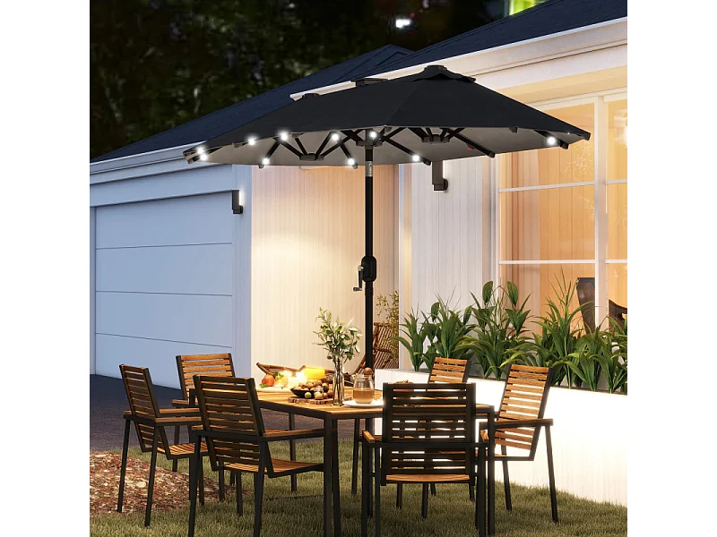 Parasol Doralice Éclairage LED Solaire Inclinable Gris 292x150cm