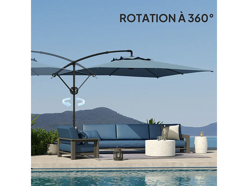 Parasol Idric 3x3m réglable anti-UV UPF50+ bleu résistant vent
