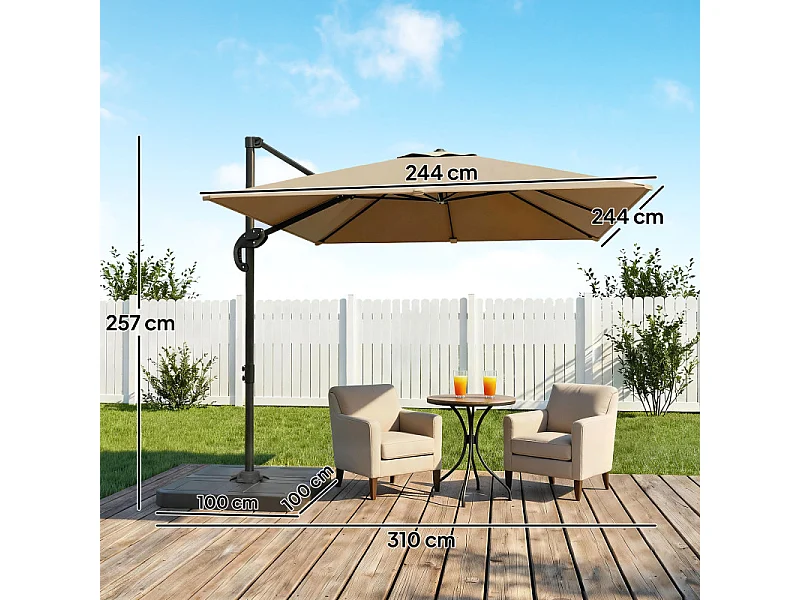Parasol Jaumont inclinable rotatif 360° kaki anti-UV avec lest intégré
