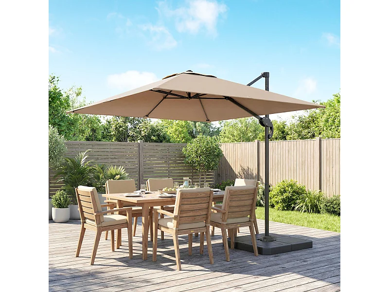 Parasol Jaumont inclinable rotatif 360° kaki anti-UV avec lest intégré
