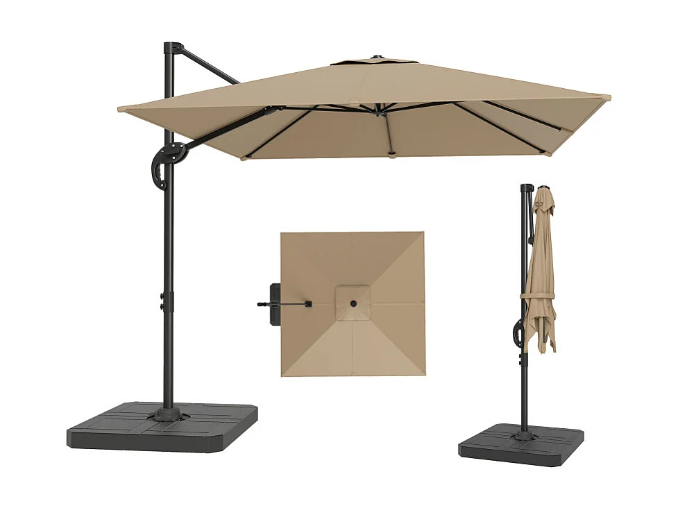 Parasol Jaumont inclinable rotatif 360° kaki anti-UV avec lest intégré