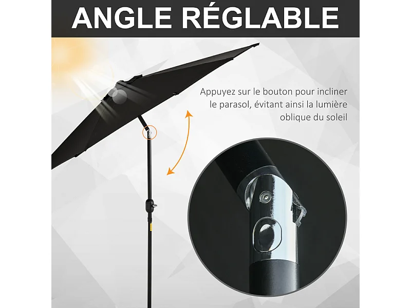 Parasol Aelric Octogonal Inclinable Noir Jardin Terrasse Piscine Aluminium Résistant