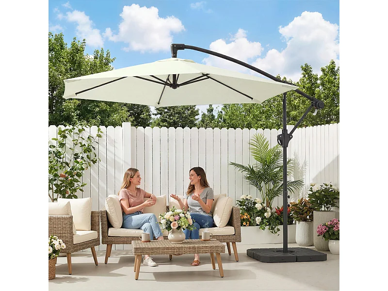 Parasol Ribabellosa déporté 3m crème avec base lestée et toile ventilée UPF30+