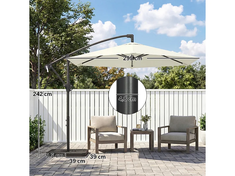 Parasol Ribabellosa déporté 3m crème avec base lestée et toile ventilée UPF30+