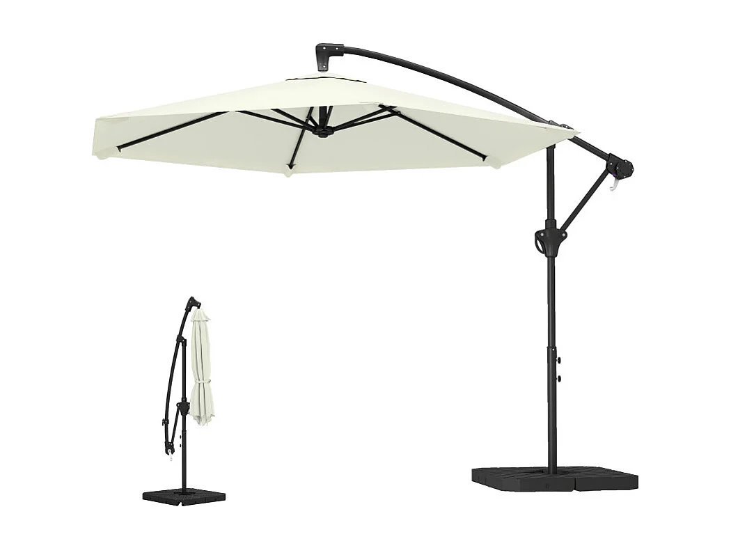 Parasol Ribabellosa déporté 3m crème avec base lestée et toile ventilée UPF30+