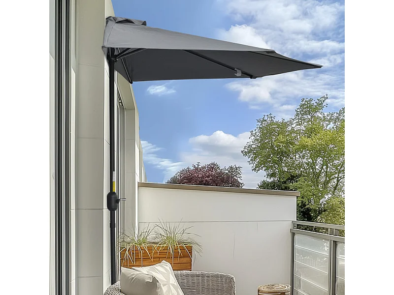 Parasol Elderwick Demi-Lune Gris Balcon Terrasse Anti-UV Manivelle Pratique