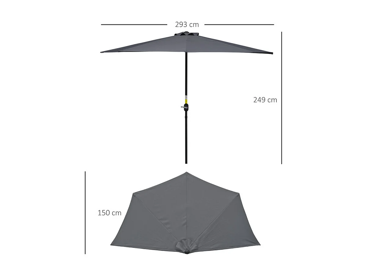 Parasol Elderwick Demi-Lune Gris Balcon Terrasse Anti-UV Manivelle Pratique