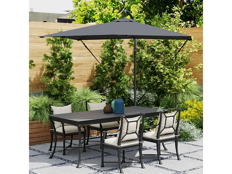 Parasol Brunetta déporté carré inclinable anthracite résistant UV et vent