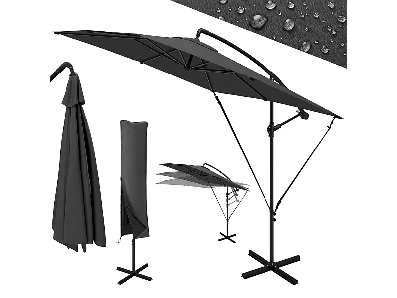 Parasol Brunetta déporté carré inclinable anthracite résistant UV et vent