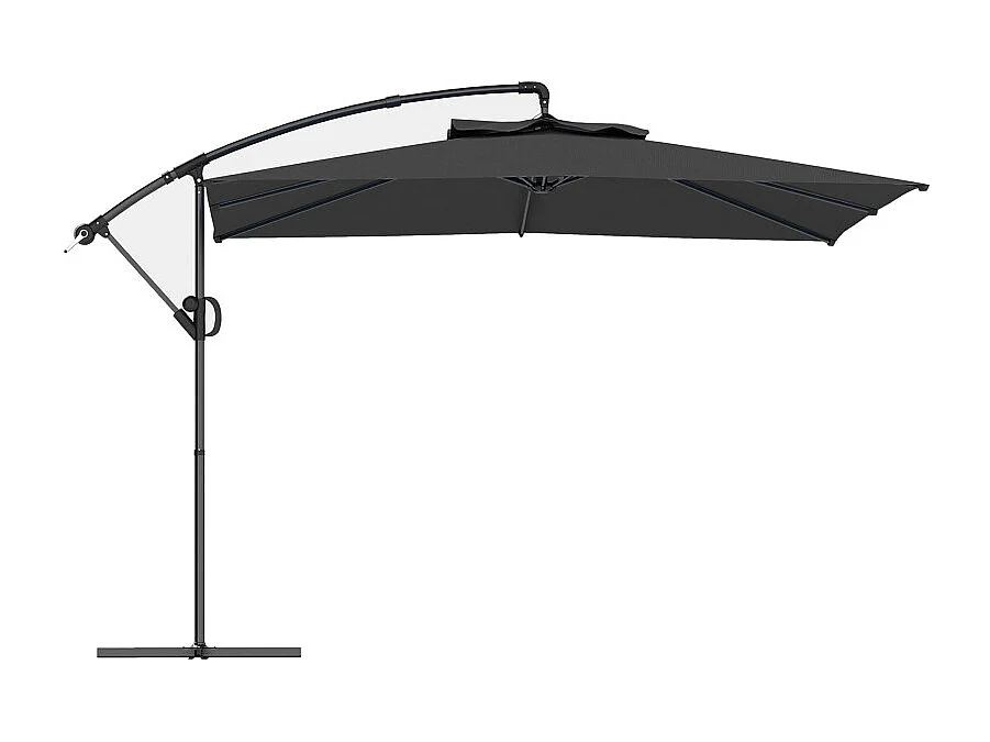 Parasol Matteo 3x3m Déporté Gris Résistant UV50+ Rotation 360° Manivelle