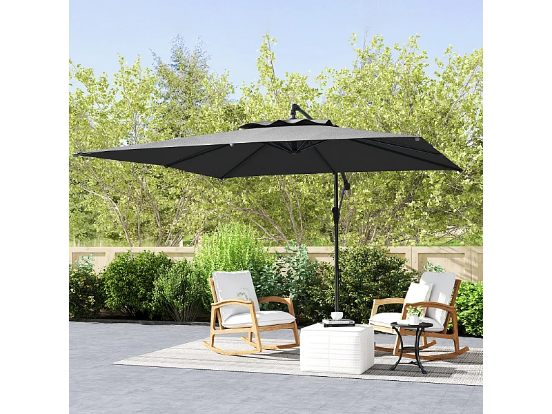 Parasol Matteo 3x3m Déporté Gris Résistant UV50+ Rotation 360° Manivelle