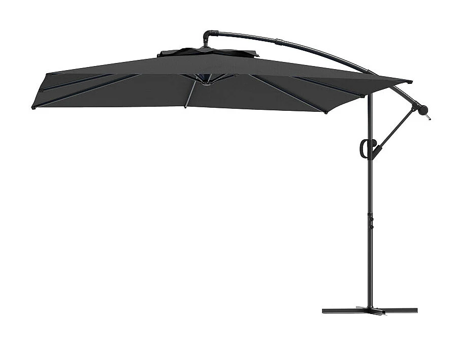 Parasol Matteo 3x3m Déporté Gris Résistant UV50+ Rotation 360° Manivelle