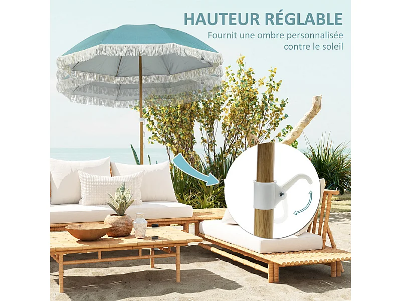 Parasol Neubach Design Franges UPF50+ Réglable Bleu Clair 172 cm