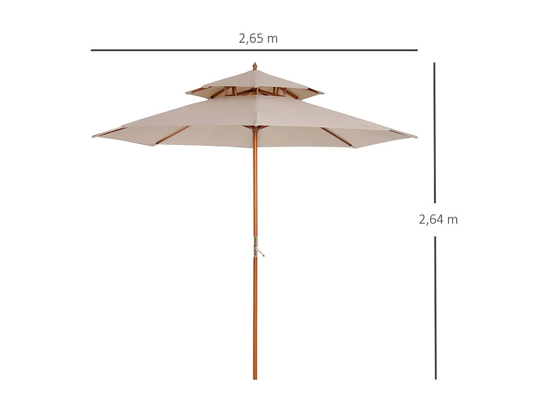 Parasol Inverno Droit Double Toit Résistant UV Beige Bois Peuplier 265 cm