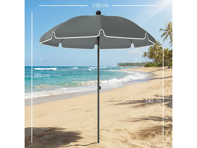 Parasol Nussdorf inclinable 150 cm protection solaire gris foncé stable plage