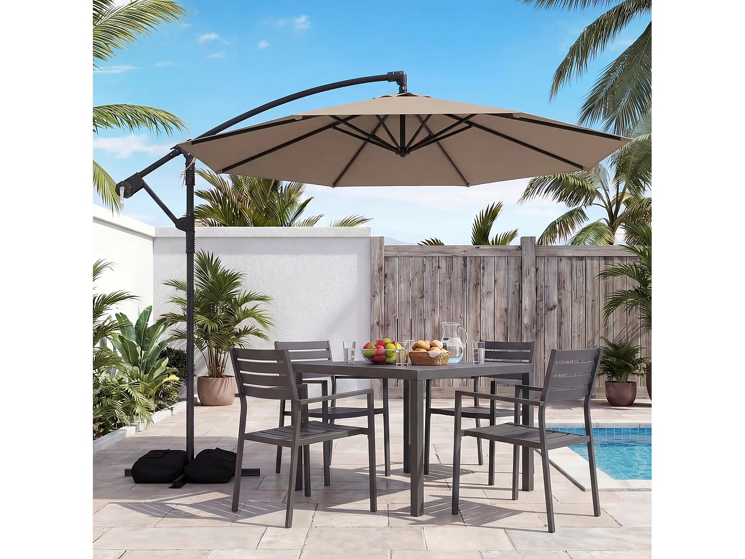 Sonnenschirm mit Ständer & Kurbel 300 cm Ampelschirm 360° Drehbar Gartenschirm Braun