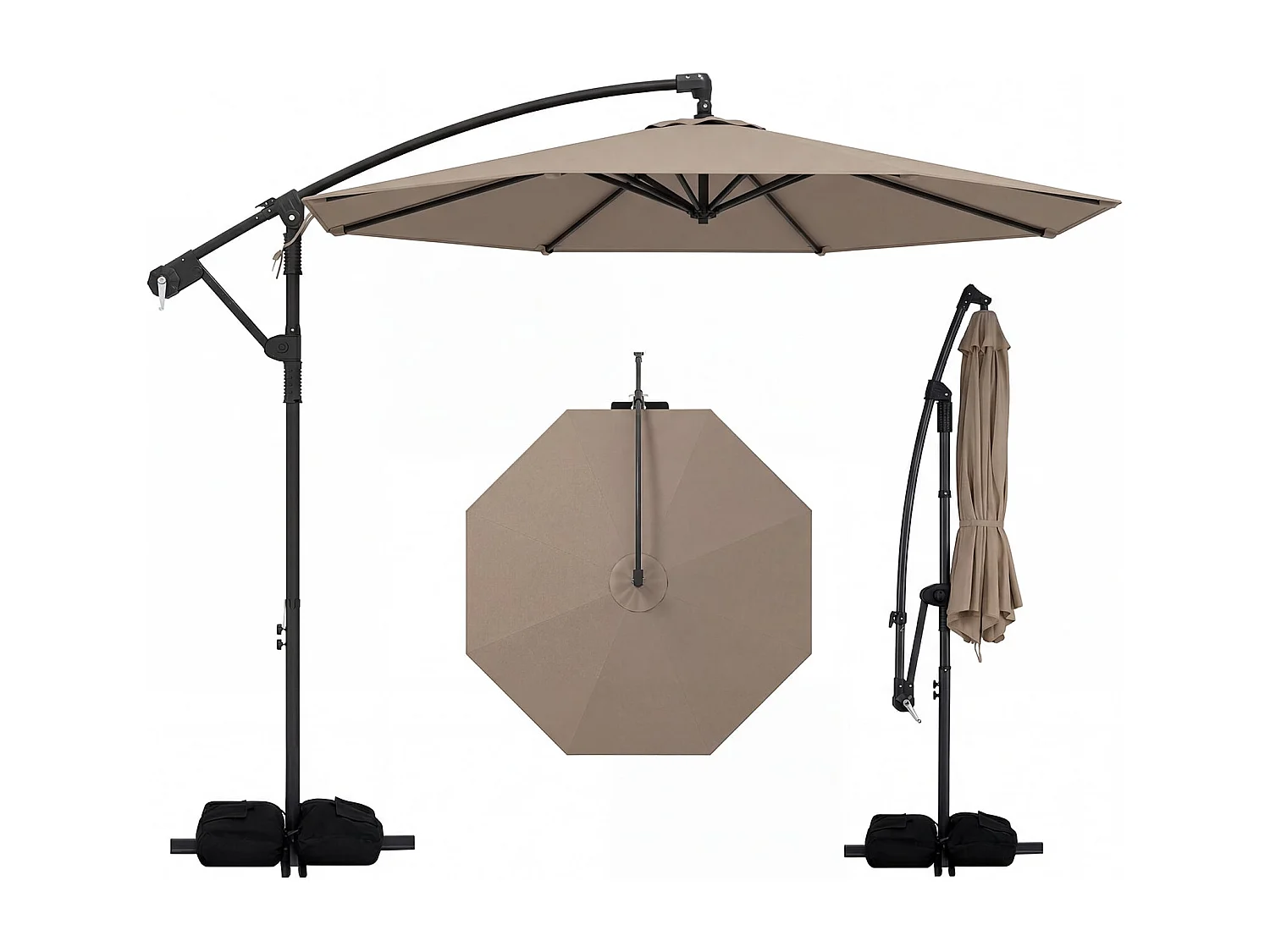 Sonnenschirm mit Ständer & Kurbel 300 cm Ampelschirm 360° Drehbar Gartenschirm Braun