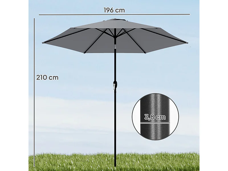 Parasol Ottobiano Inclinable Manivelle Jardin Extérieur Gris Foncé 196 cm