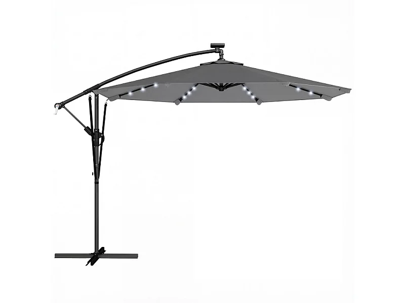 Parasol Vézeval LED déporté inclinable étanche gris foncé 295 cm
